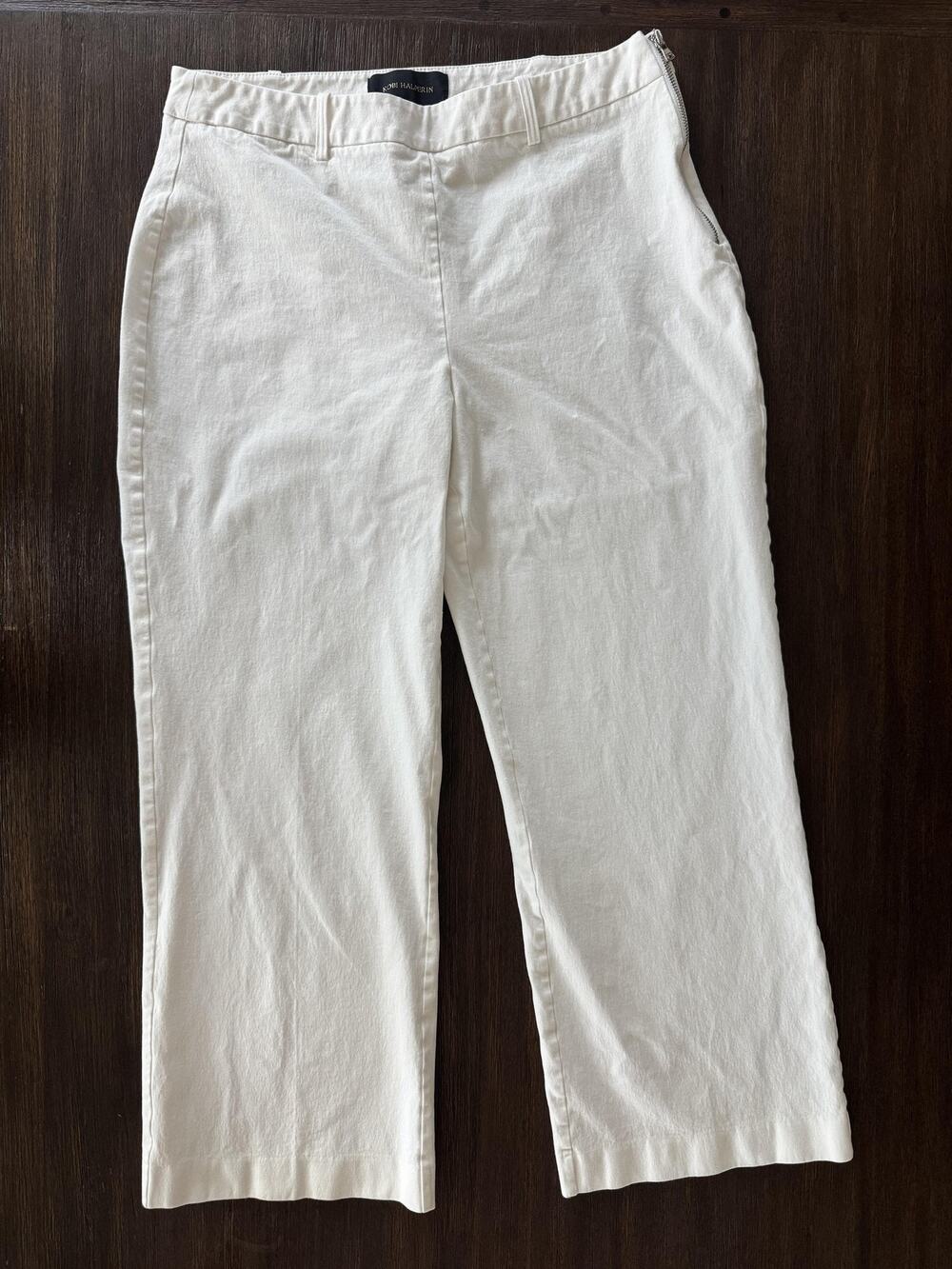 Kobi Halperin Pants Womens 10 White Cropped Twill Stretch Side Zip Wide Leg